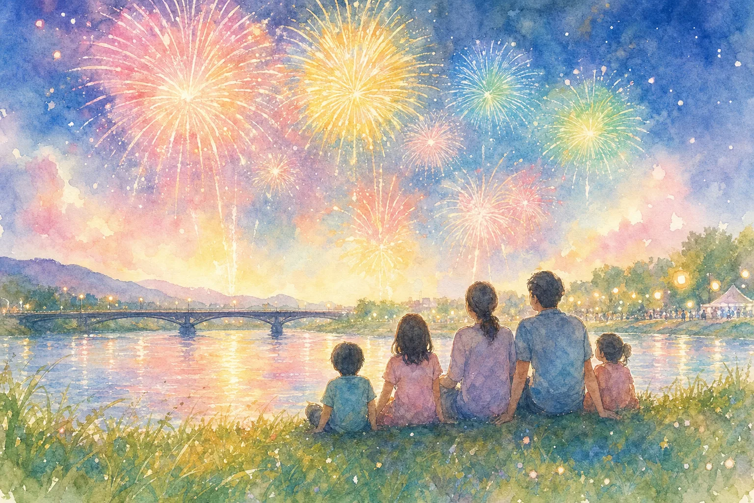 美作ふるさと祭り花火大会(入田地区・吉井川河川敷)