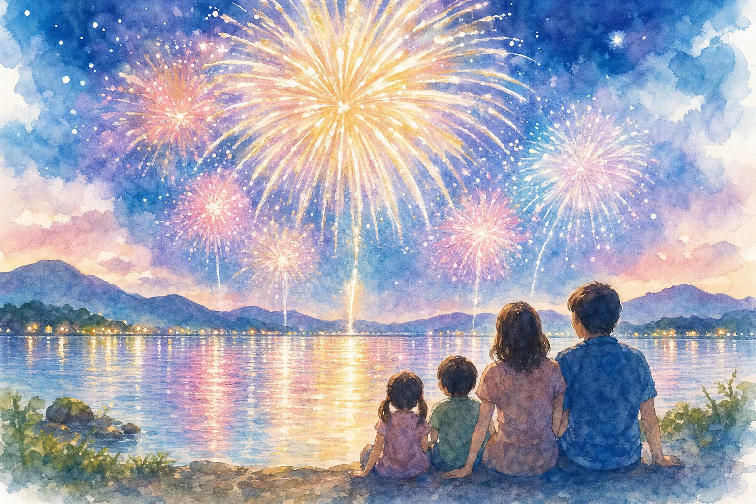 猪苗代 夏の星花火会場(葉山)