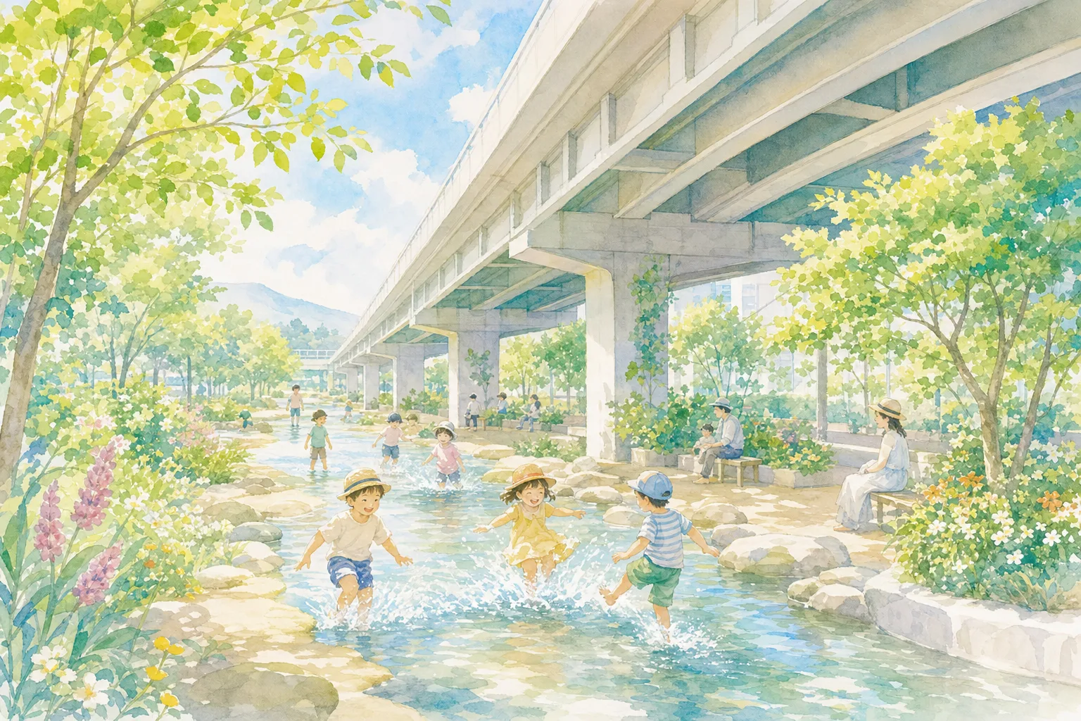 2026年 竪川河川敷公園 噴水流れ 1日満喫コース