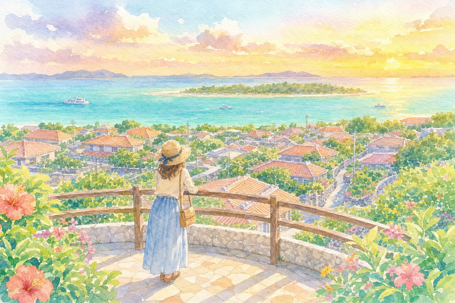 エメラルドの海を見る展望台