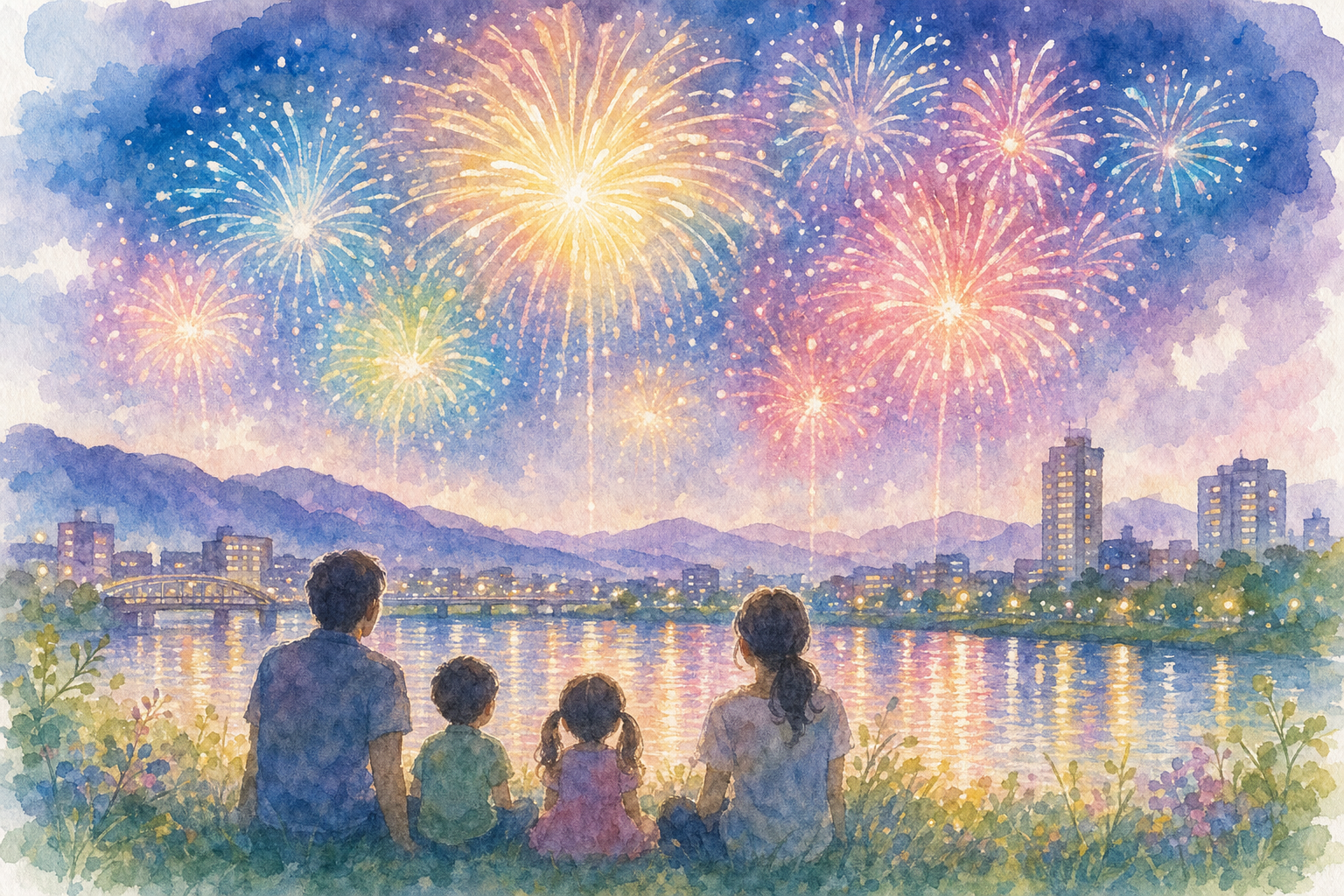 落合納涼花火大会会場(旭川河川敷)
