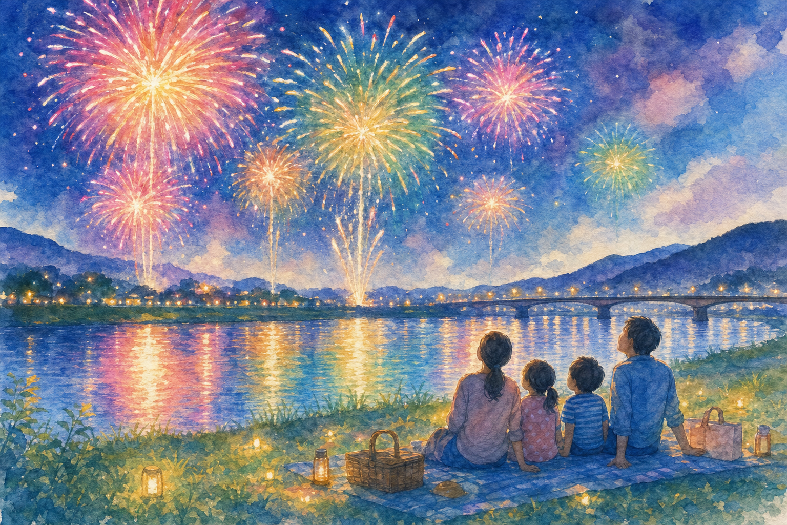 あやべ水無月まつり花火大会会場(由良川河川敷・川糸町周辺)