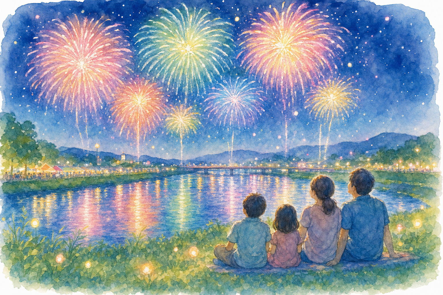 ふくしま花火大会(信夫ケ丘緑地・阿武隈川・松川合流地点)