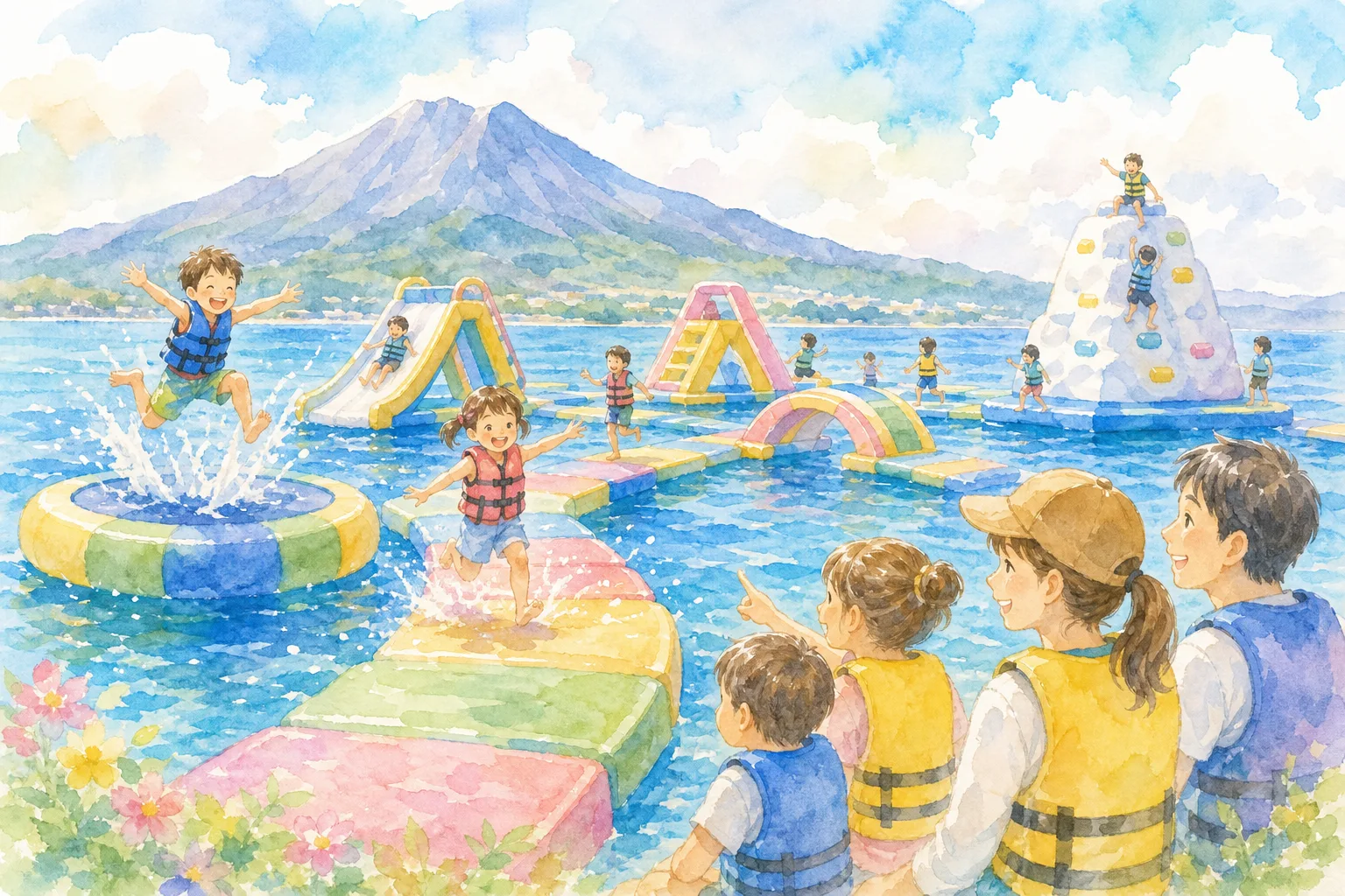 指宿港海岸 公設海水浴場 水上ふわふわアスレチック